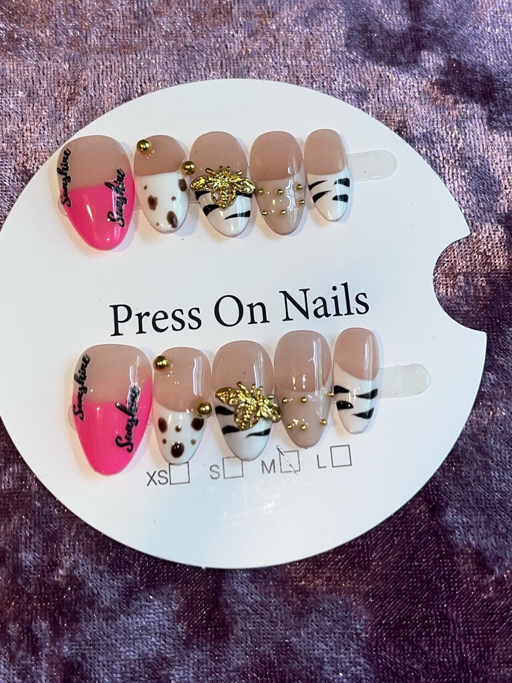 Press On Nails Set with Pink, Nude & Black Accent